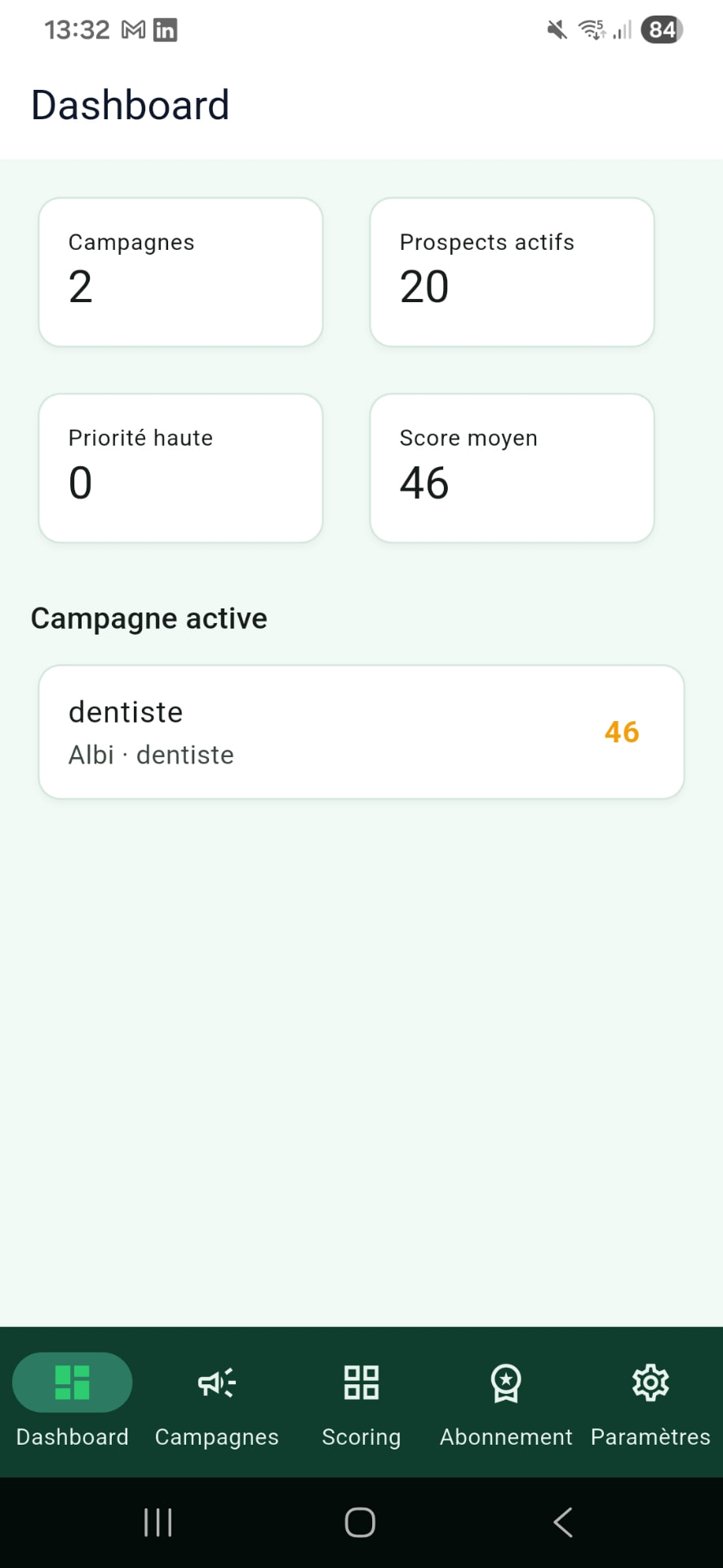 Tableau de bord LocalHunter