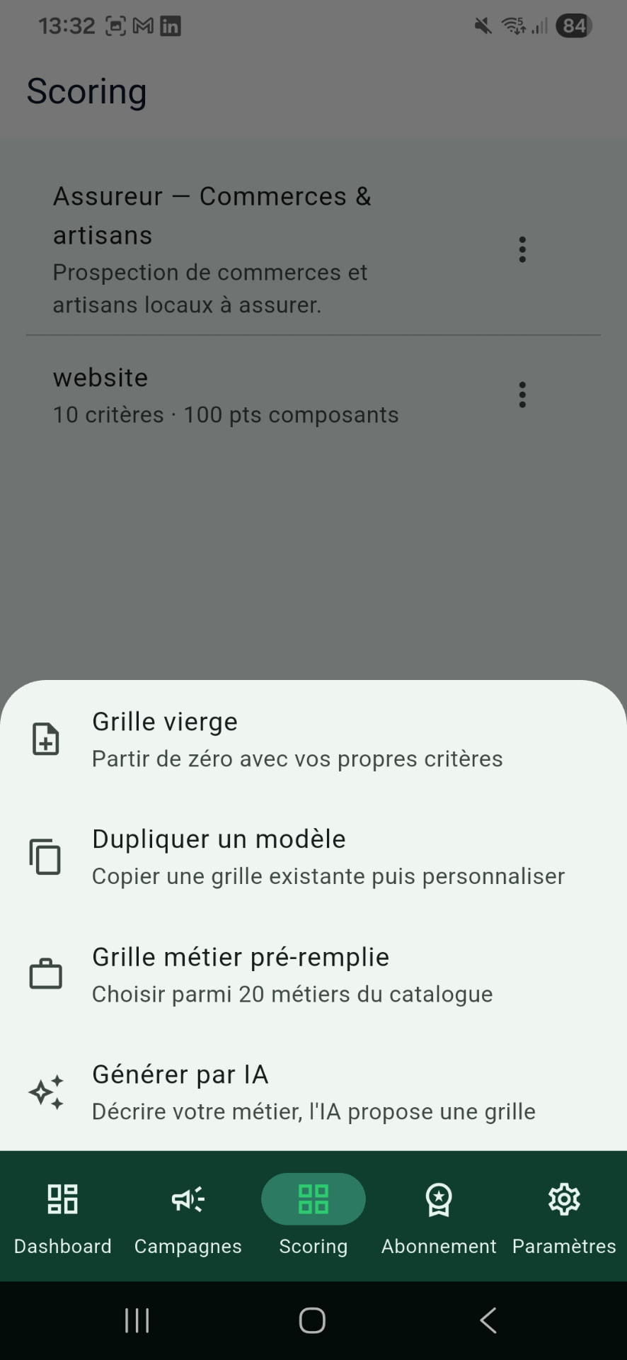 Grilles de scoring LocalHunter